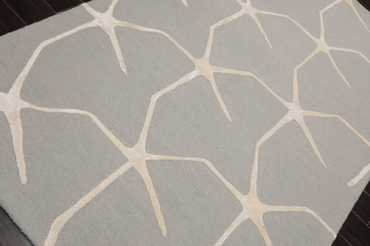 5' x8' Hand Tufted Hand Made 100% Wool Designer Modern & Contemporary  Oriental Area Rug Gray,Ivory Color