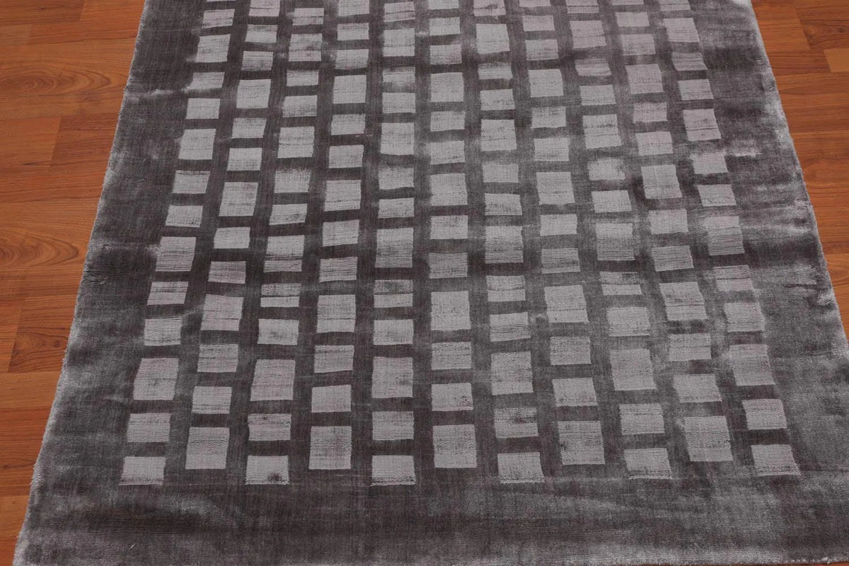 4x6 Hand Tufted Bamboo Silk   Oriental Area Rug Tone on Tone Grey, Color