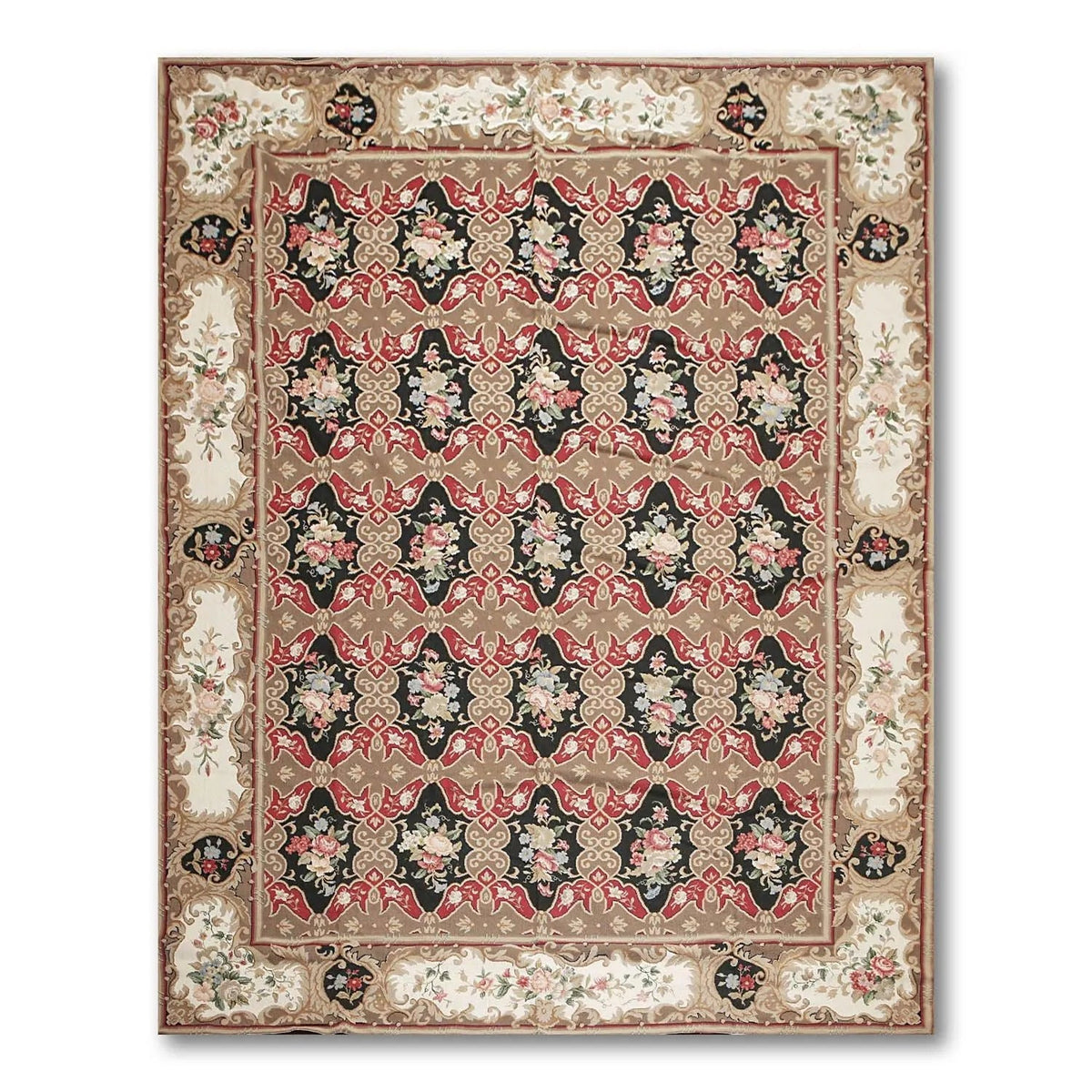 9x12 Brown Hand woven Wool French Flatweave Needlepoint Oriental Area Rug